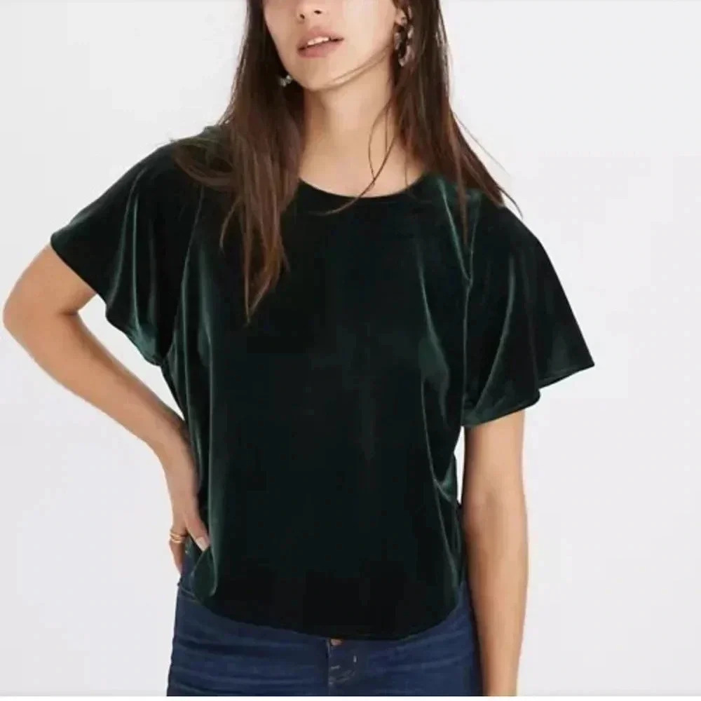 Madewell velvet butterfly sleeve top Blush Dusty Rose Size XL - Picture 4 of 16